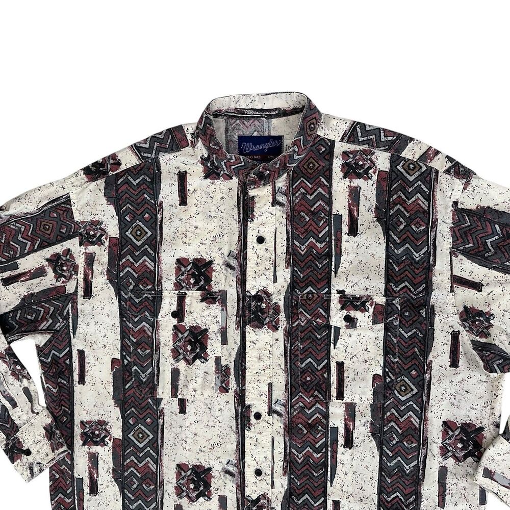 Vtg Wrangler Western Shirt Aztec X-Long Tails Long Sleeve Band Collar 17-1/2x35 - Picture 3 of 10